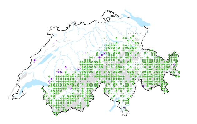 Carte de répartition de l'Arnica. Infoflora